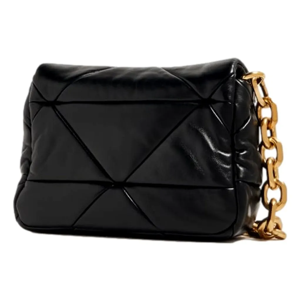 Prada Gold Logo Black Quilted Nappa Patch Leather Small Shoulder Bag Black Leather Never worn - Model View