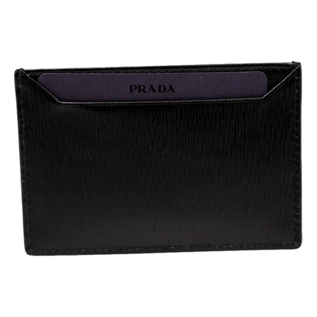 Prada Black Vitello Move Leather Gold Logo Card Holder Wallet Black Leather Never worn - Model View