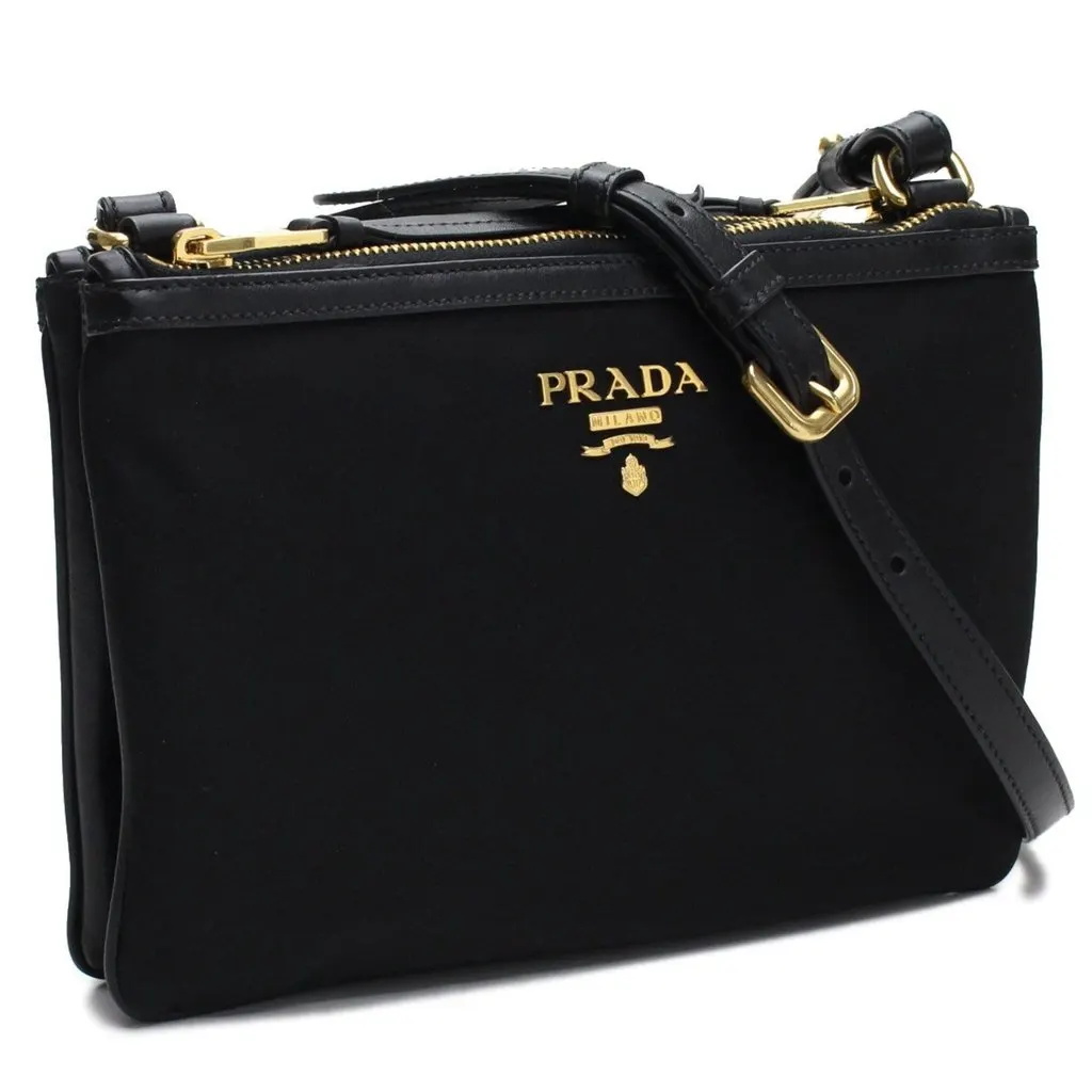 Prada Logo Tessuto Nylon Soft Calf Trim Black Cross Body Bag Black Polyamide Never worn - Back View
