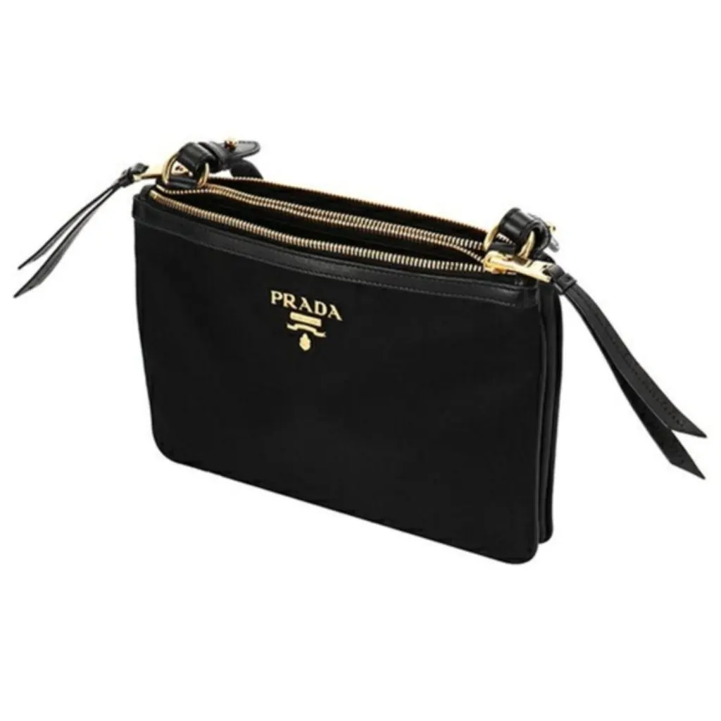 Prada Logo Tessuto Nylon Soft Calf Trim Black Cross Body Bag Black Polyamide Never worn - Inside View