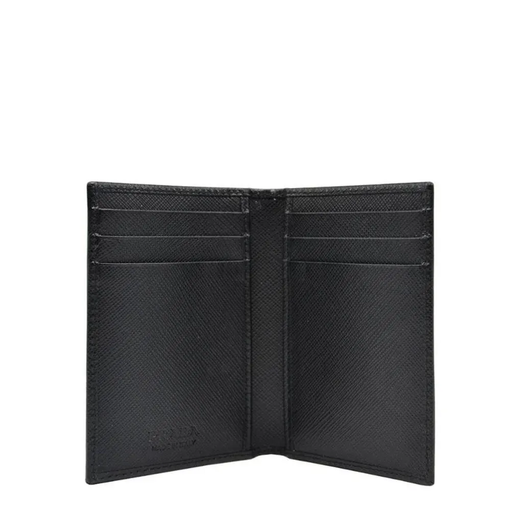 Prada Mens Saffiano Leather Vertical Card Black Holder Bifold Wallet MultiColor Leather Never worn - Back View