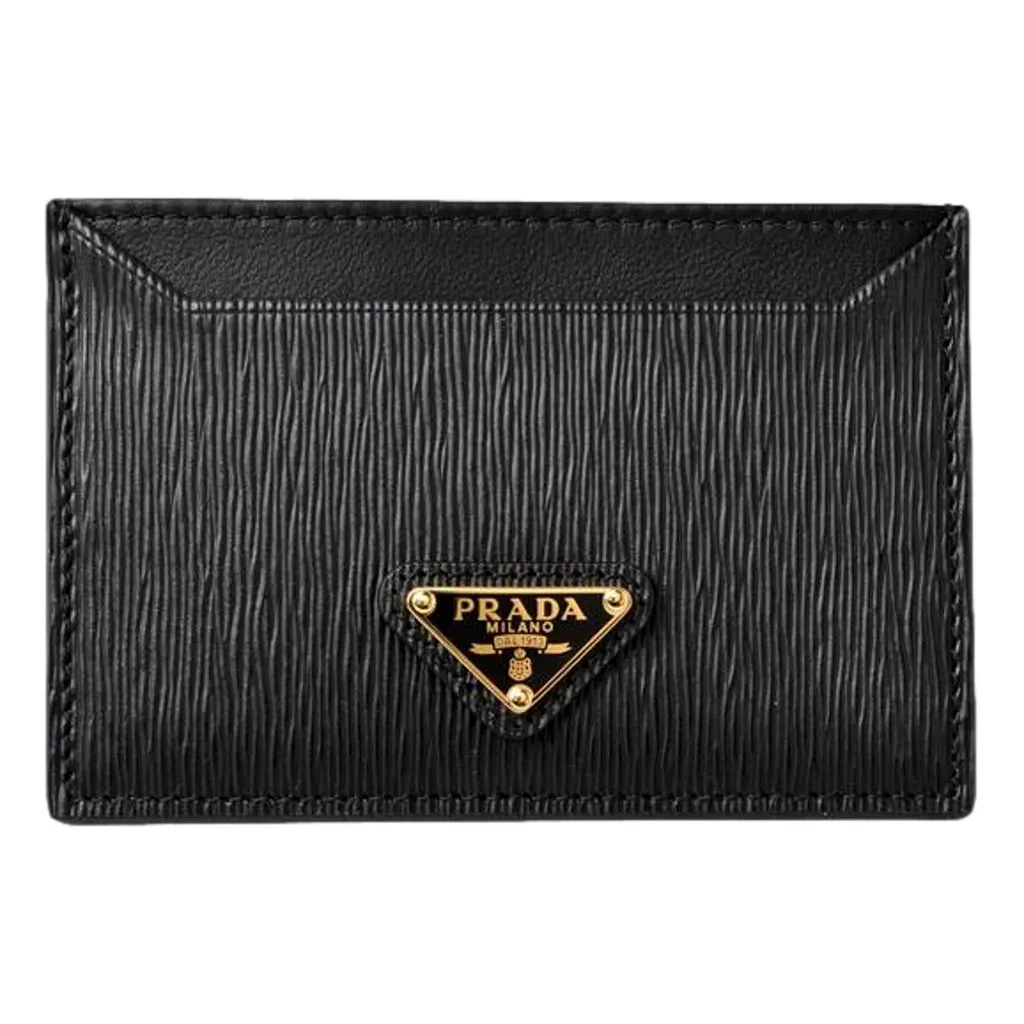 Prada Vitello Move Black Gold Leather Small Card Holder Case Wallet MultiColor Leather Never worn - Front View
