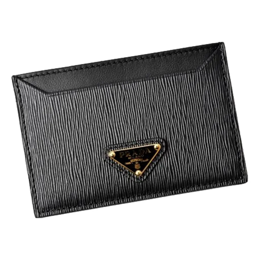 Prada Vitello Move Black Gold Leather Small Card Holder Case Wallet MultiColor Leather Never worn - Back View