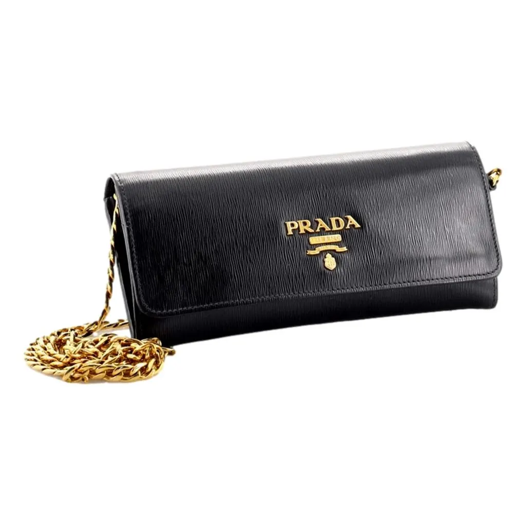 Prada Black Vitello Move Leather Chain Crossbody Wallet Clutch Black Leather Never worn - Front View