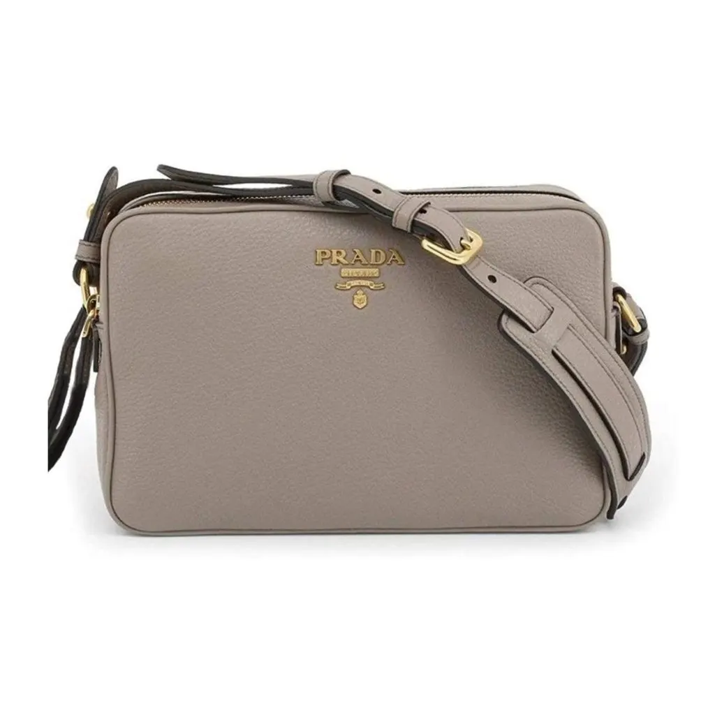 Prada Argilla Grey Vitello Phenix Leather Double Zip Cross Body Bag Grey Leather Never worn - Front View