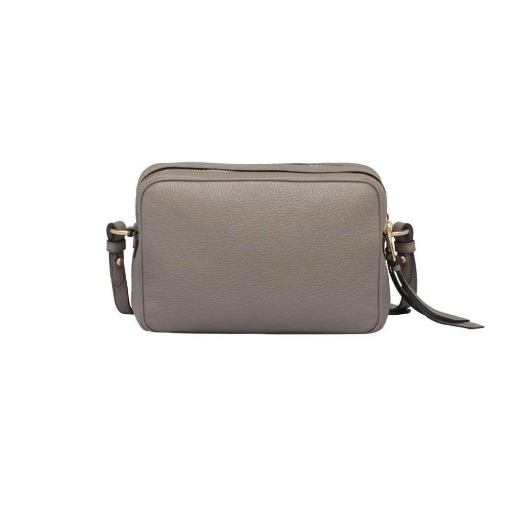 Prada Argilla Grey Vitello Phenix Leather Double Zip Cross Body Bag Grey Leather Never worn - Model View