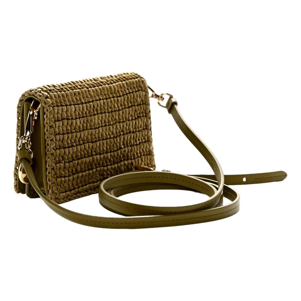 Prada Olive Green Crochet Raffia Mini Crossbody Bag with Leather Strap Green Leather Never worn - Back View