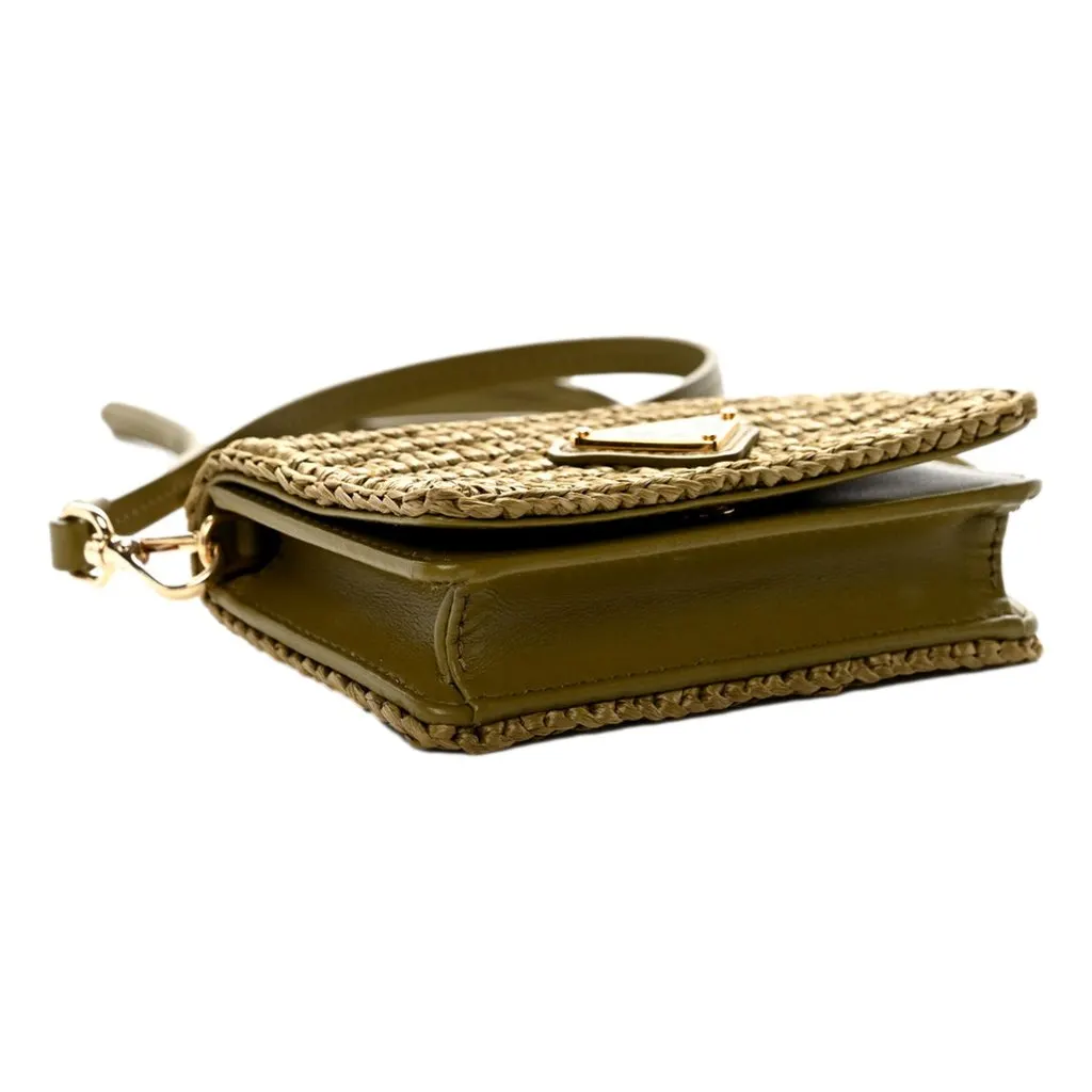 Prada Olive Green Crochet Raffia Mini Crossbody Bag with Leather Strap Green Leather Never worn - Inside View