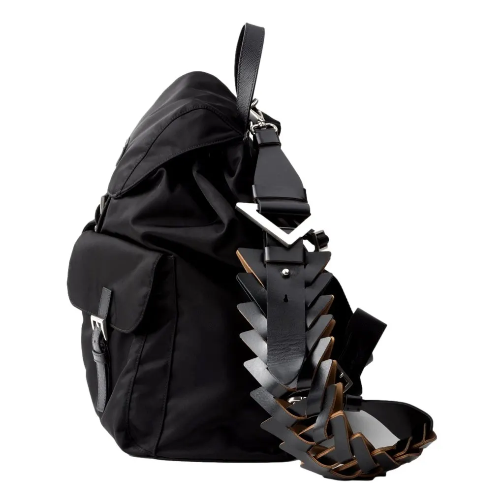 Prada Black Leather Interwoven Shoulder Strap with Triangle Logo Black Leather Never worn - Inside View