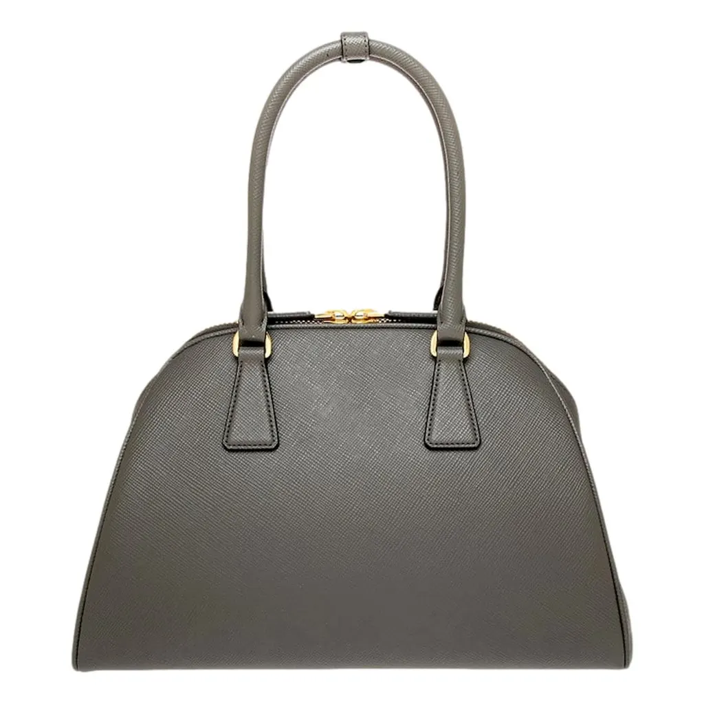 Prada Saffiano Soft Calfskin Top Handle Handbag Medium Marmo Gray Grey Leather Never worn - Back View