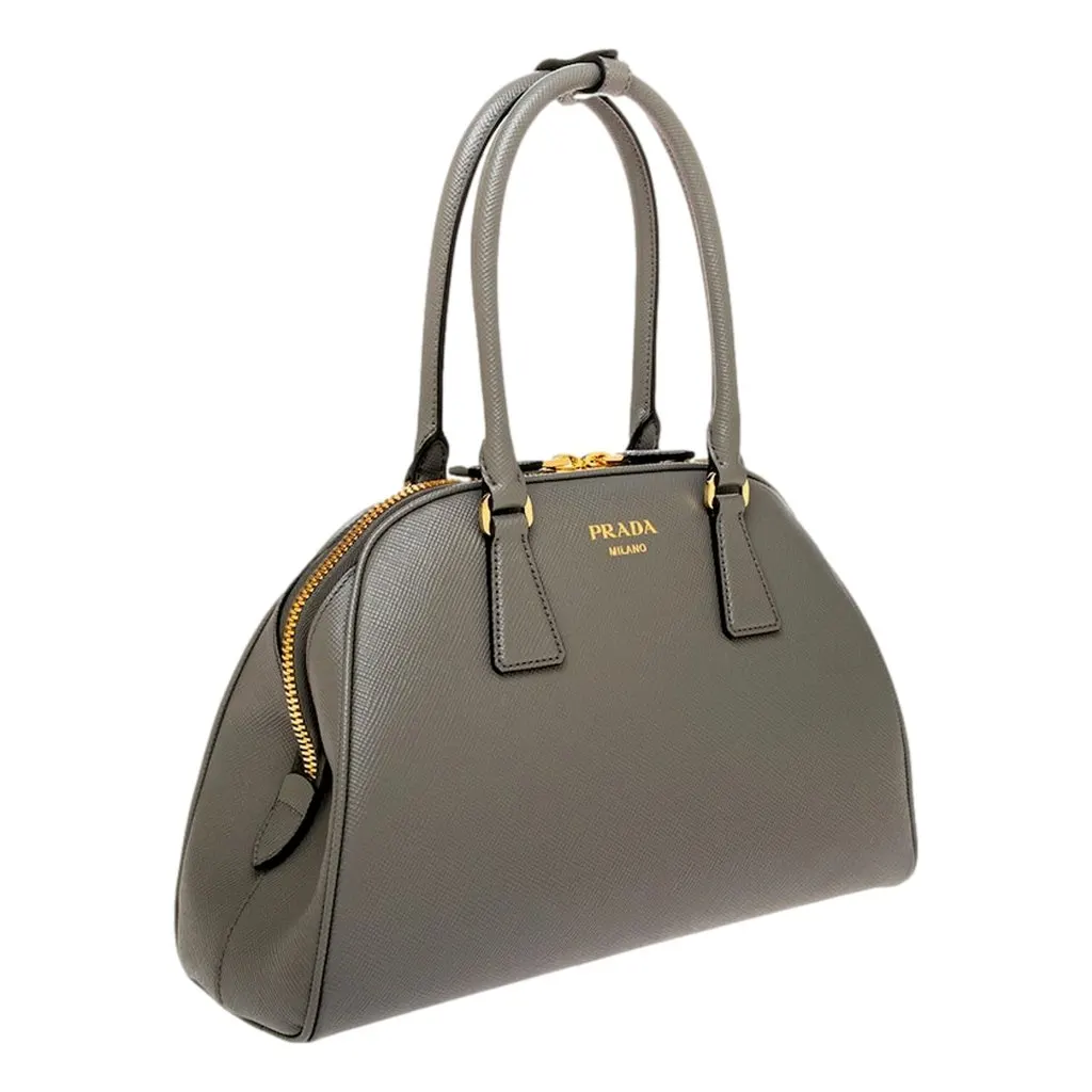 Prada Saffiano Soft Calfskin Top Handle Handbag Medium Marmo Gray Grey Leather Never worn - Inside View