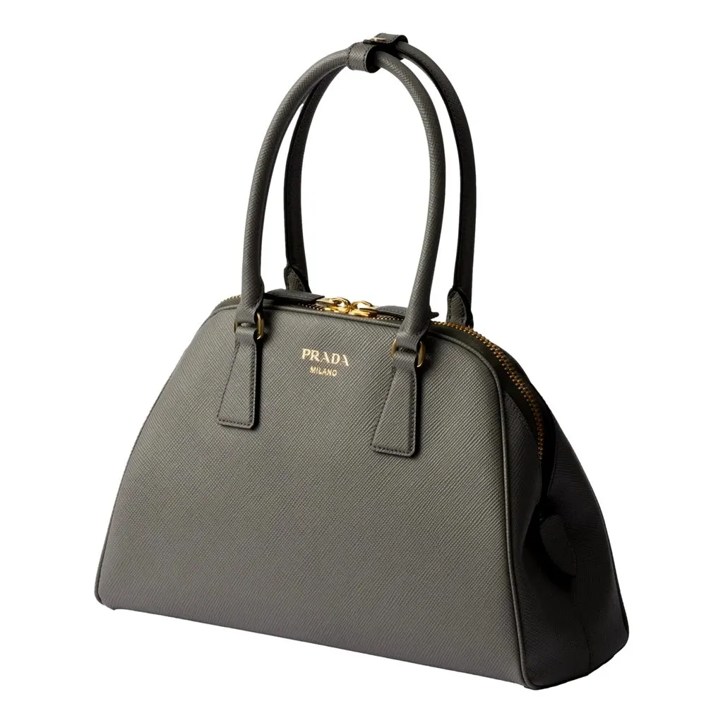 Prada Saffiano Soft Calfskin Top Handle Handbag Medium Marmo Gray Grey Leather Never worn - Model View
