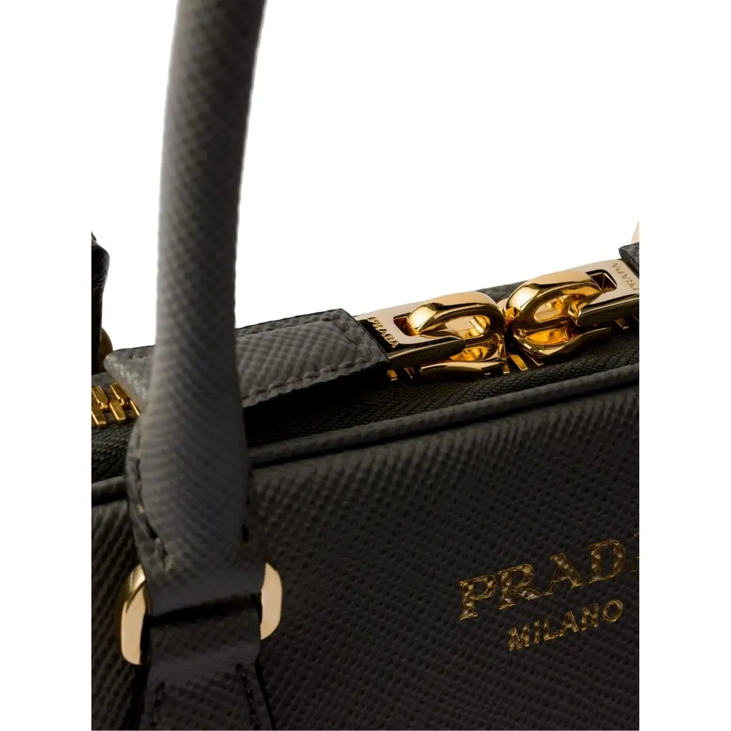 Prada Saffiano Soft Calfskin Top Handle Handbag Medium Marmo Gray Grey Leather Never worn - Box View