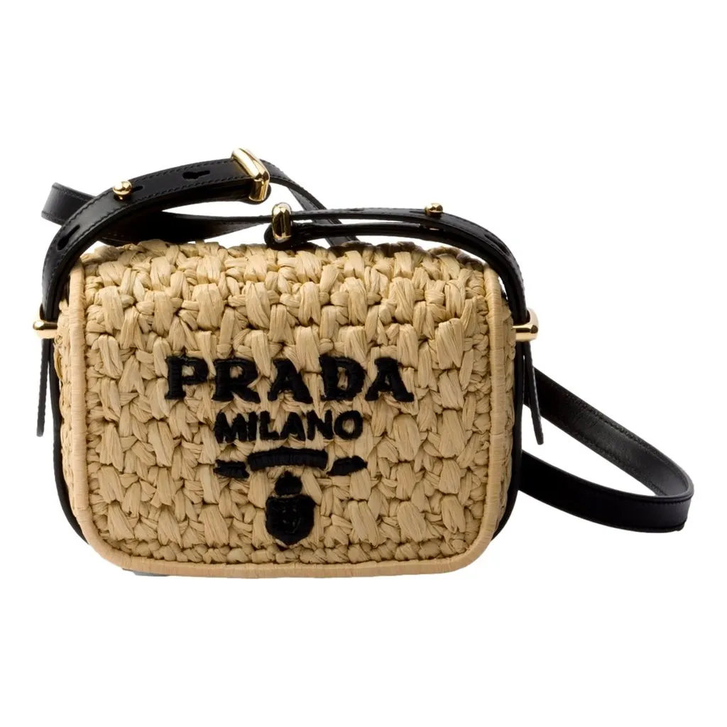 Prada Milano Beige Crochet Raffia Small Crossbody Bag Beige Leather Never worn - Front View
