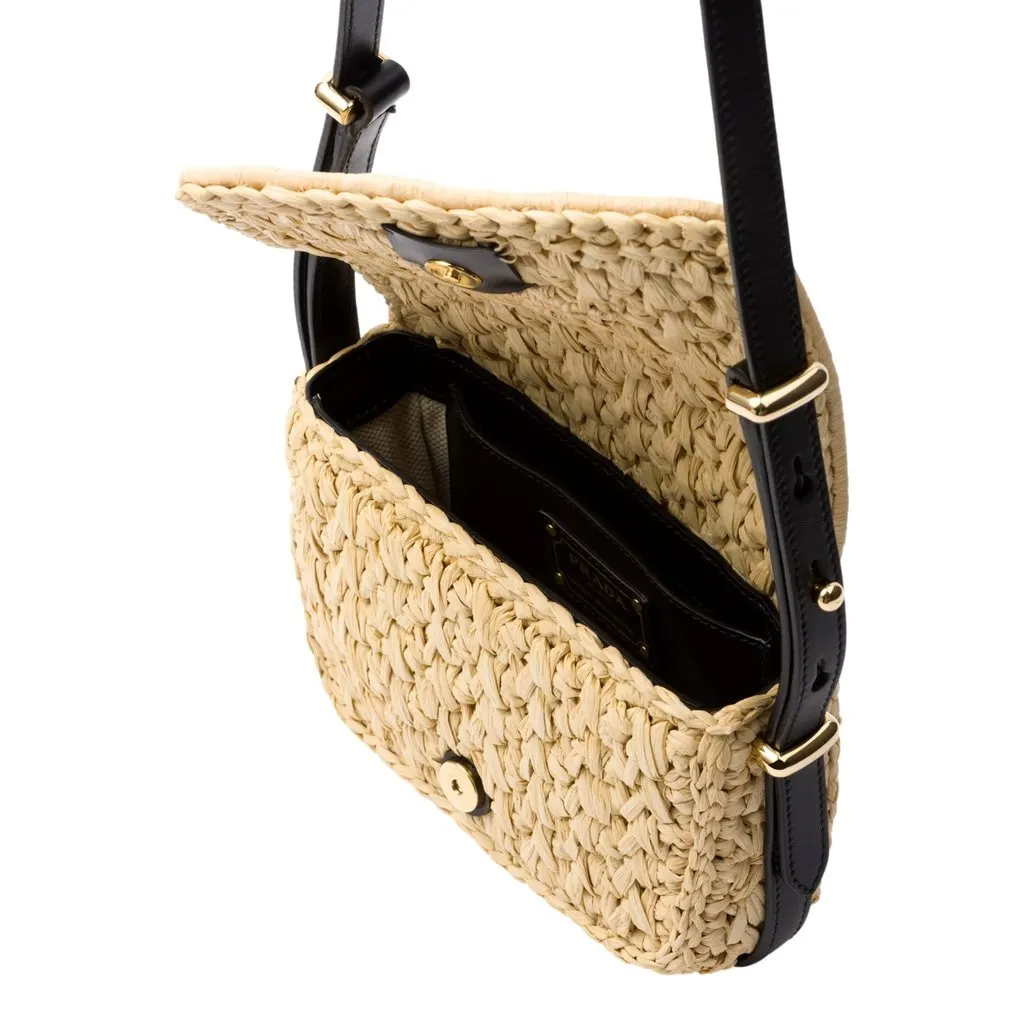 Prada Milano Beige Crochet Raffia Small Crossbody Bag Beige Leather Never worn - Inside View