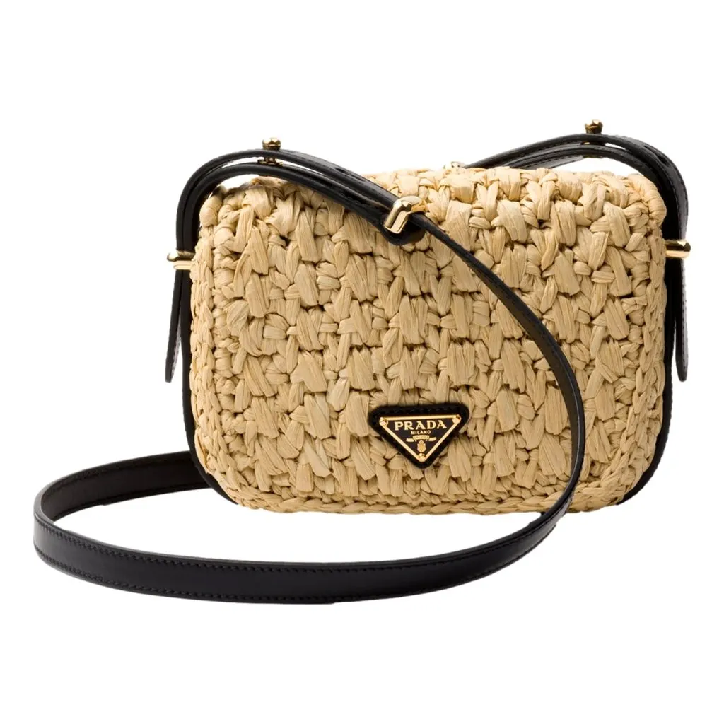 Prada Milano Beige Crochet Raffia Small Crossbody Bag Beige Leather Never worn - Model View