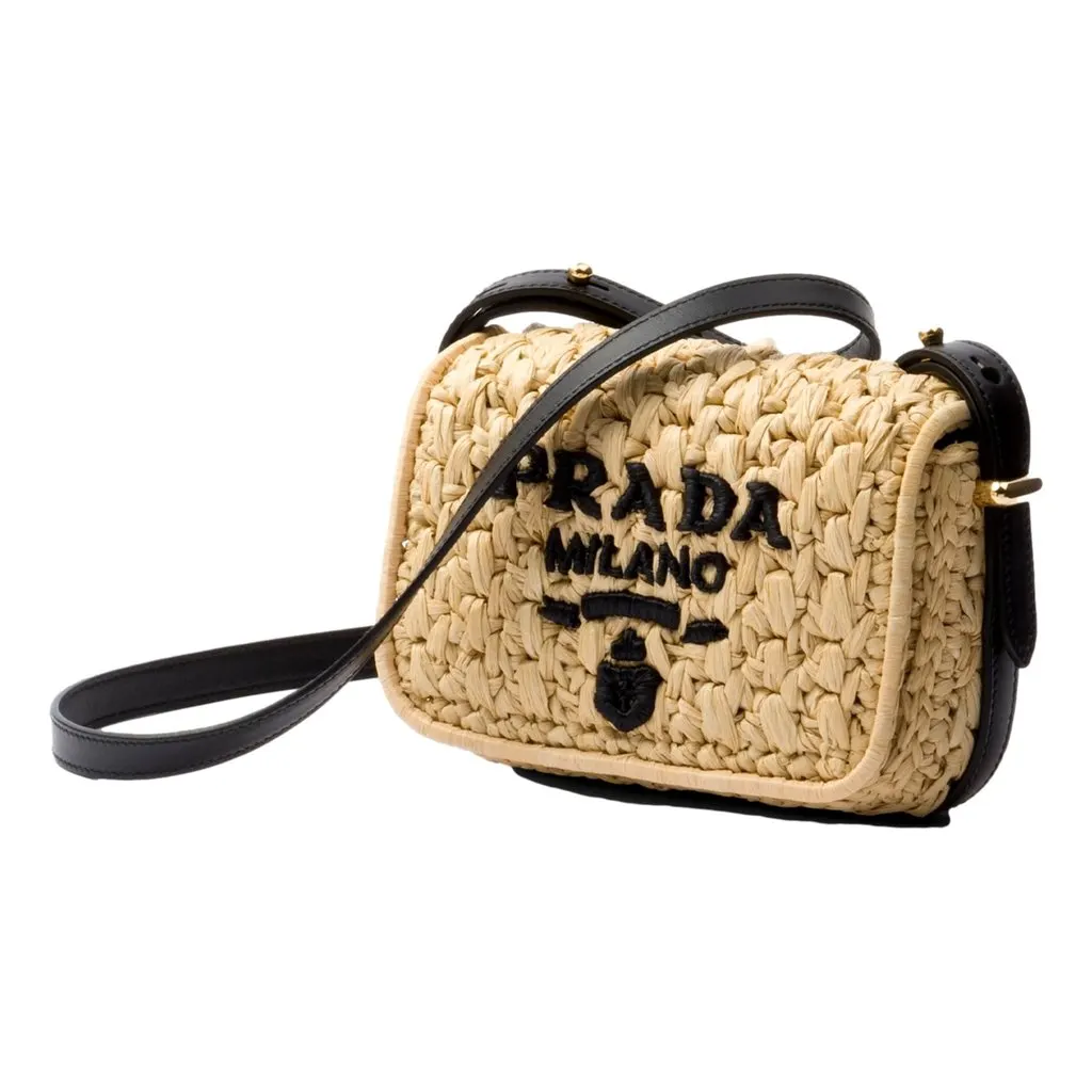 Prada Milano Beige Crochet Raffia Small Crossbody Bag Beige Leather Never worn - Box View