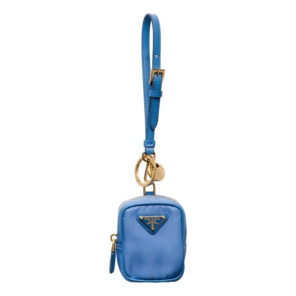 Prada Blue Nylon Leather Mini Pouch Bag Charm Keychain Blue Polyamide Never worn - Front View