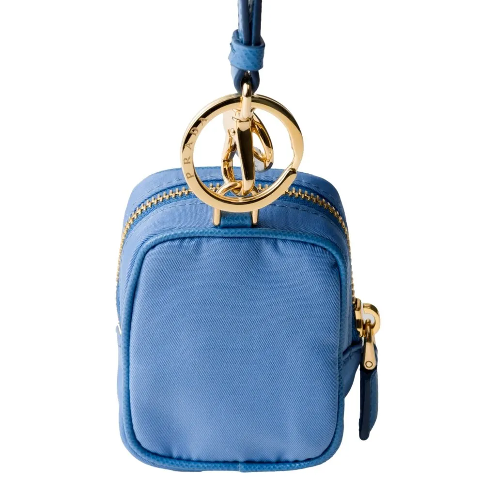 Prada Blue Nylon Leather Mini Pouch Bag Charm Keychain Blue Polyamide Never worn - Back View