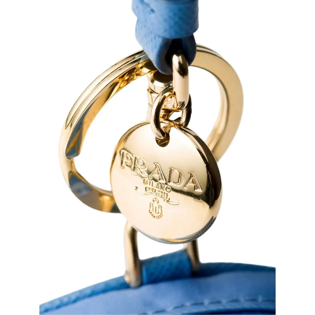 Prada Blue Nylon Leather Mini Pouch Bag Charm Keychain Blue Polyamide Never worn - Inside View