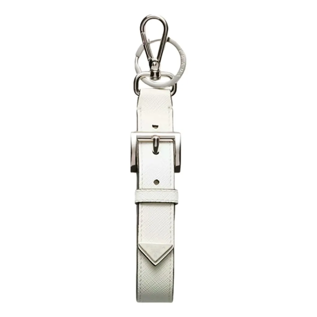 Prada Saffiano Leather Belt Strap Keychain Bag Charm in White Bianco White Leather Never worn - Front View