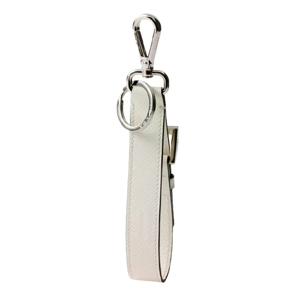 Prada Saffiano Leather Belt Strap Keychain Bag Charm in White Bianco White Leather Never worn - Back View