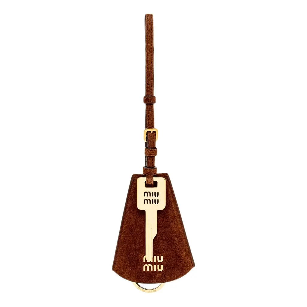 Miu Miu Suede Leather Trick in Cognac Bag Charm Brown Suede Never worn - Front View