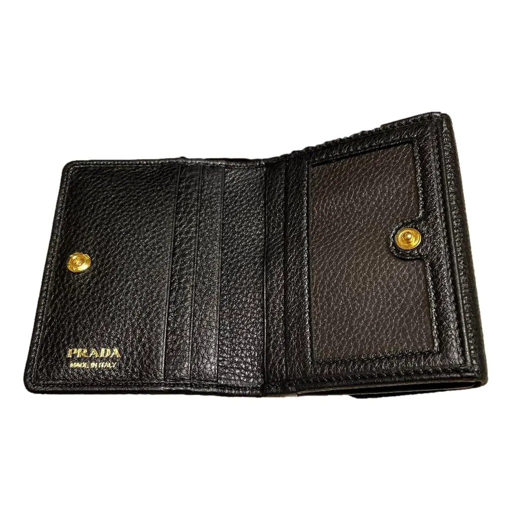 Prada Vitello Grain Nero Black Bifold ID Holder Snap Wallet Black Leather Never worn - Box View