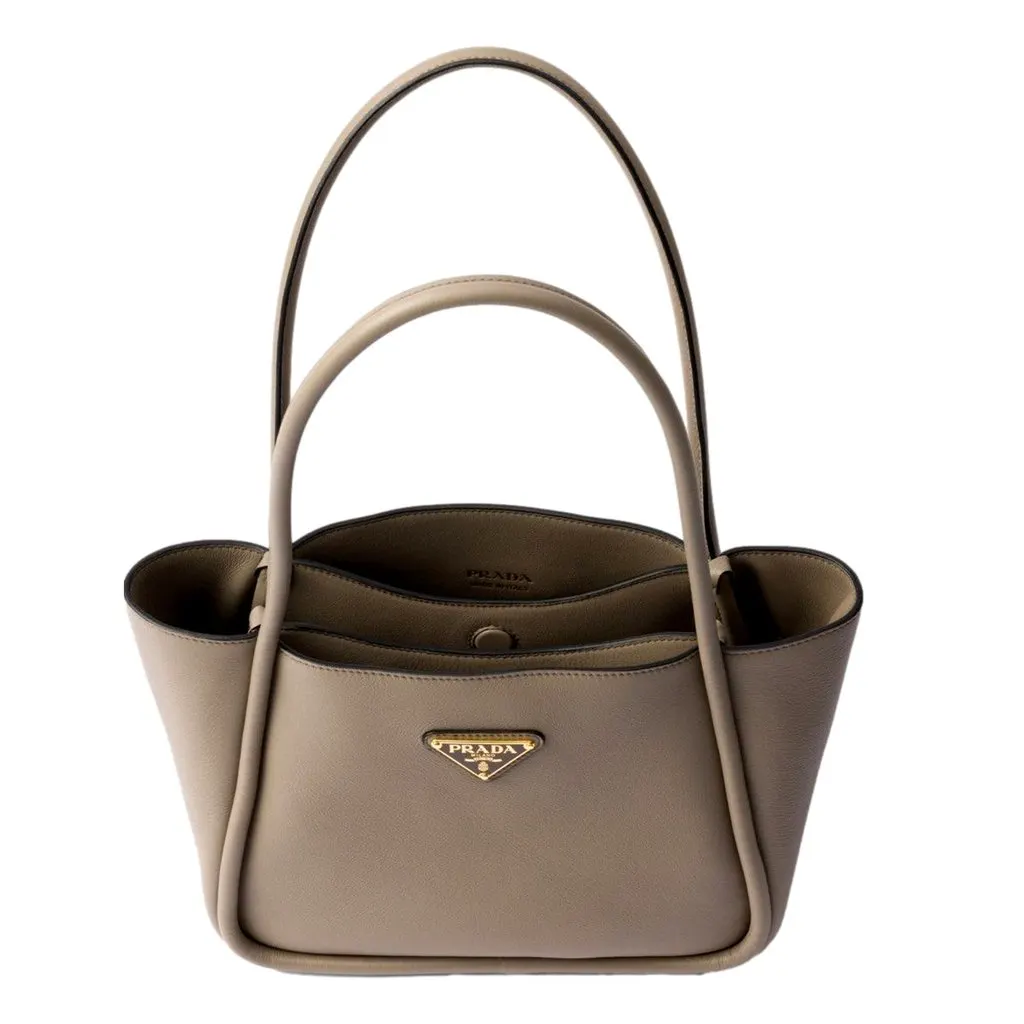 Prada Soft Grain Leather Argilla Grey Small Shopping Shoulder Tote MultiColor Leather Never worn - Back View