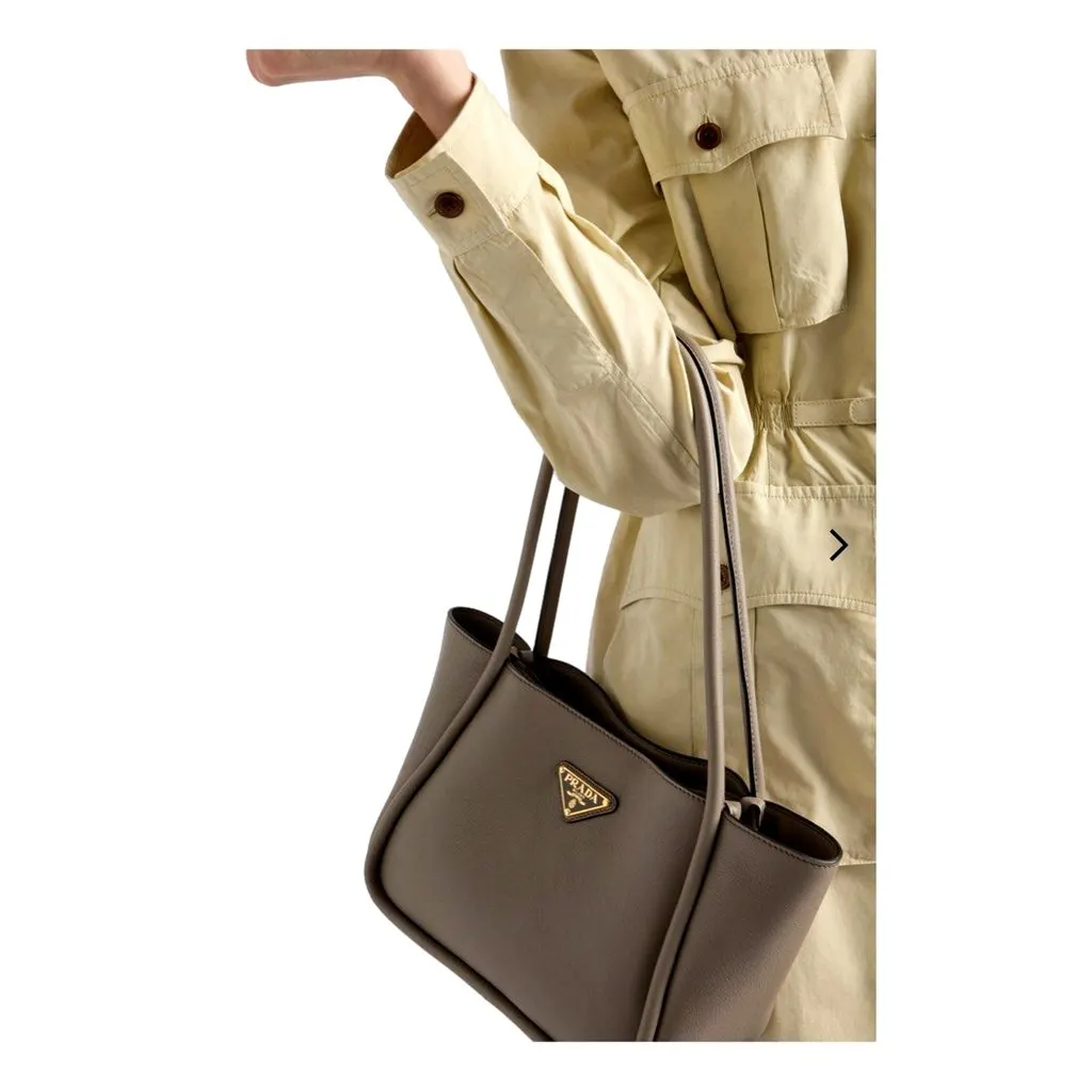 Prada Soft Grain Leather Argilla Grey Small Shopping Shoulder Tote MultiColor Leather Never worn - Inside View