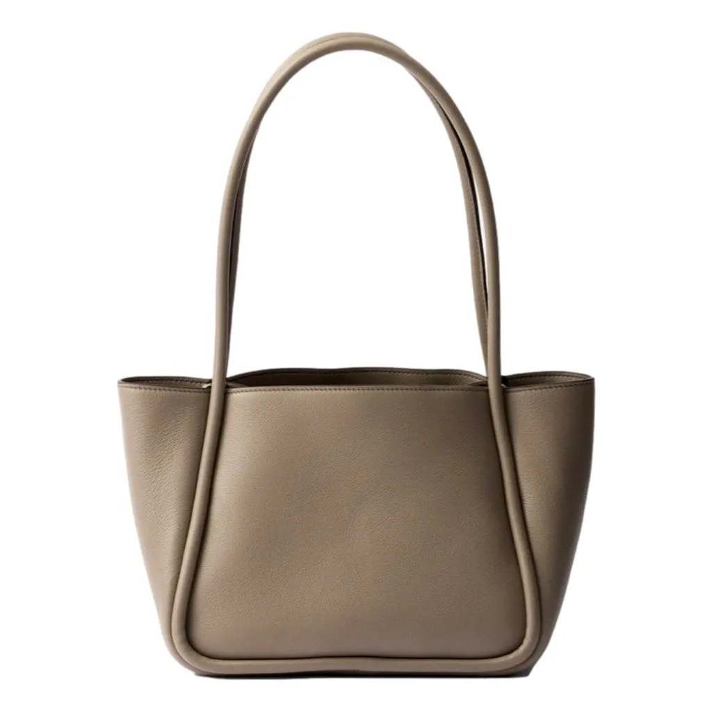 Prada Soft Grain Leather Argilla Grey Small Shopping Shoulder Tote MultiColor Leather Never worn - Model View