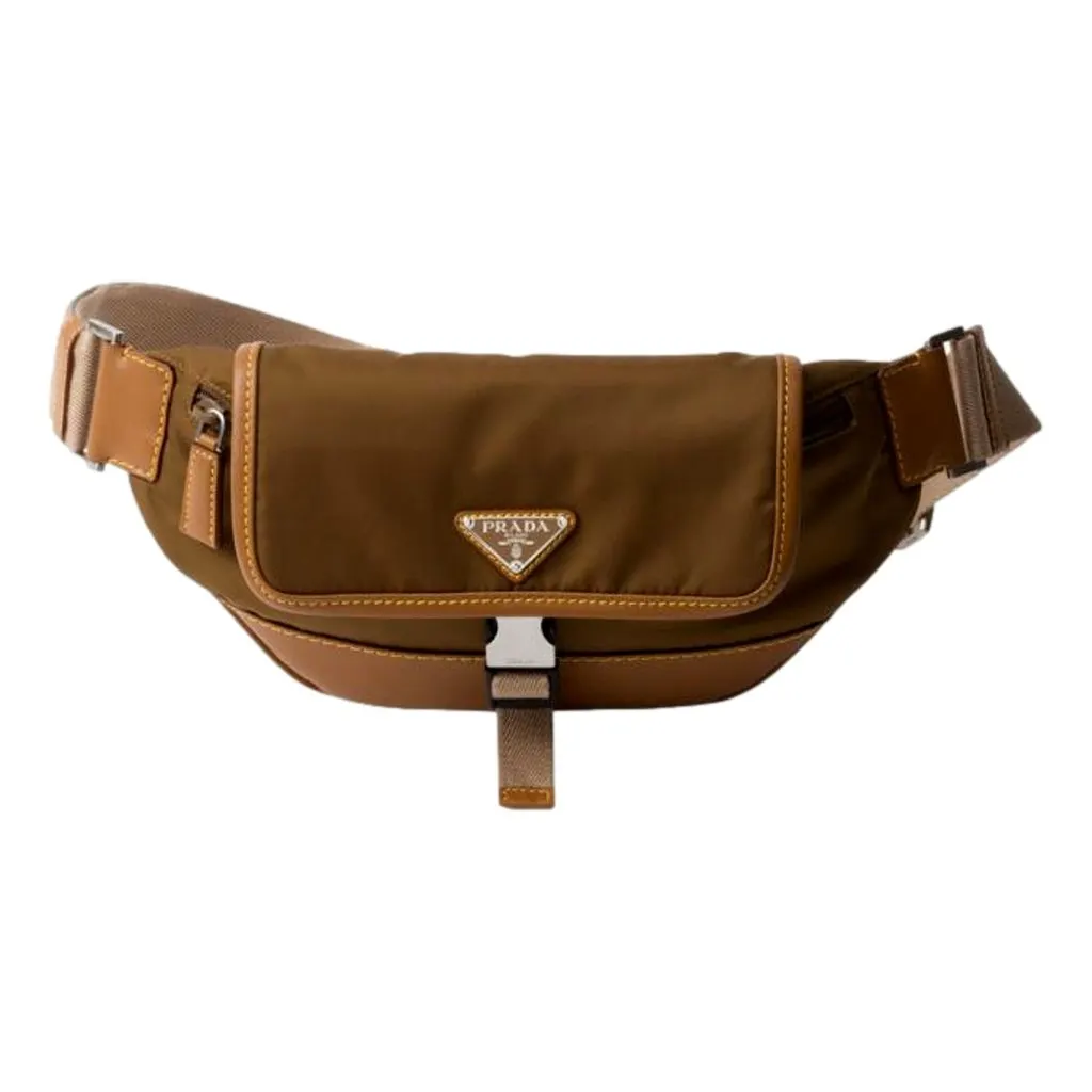 Prada Brown Nylon Leather Trim Belt Bag Waist Bag