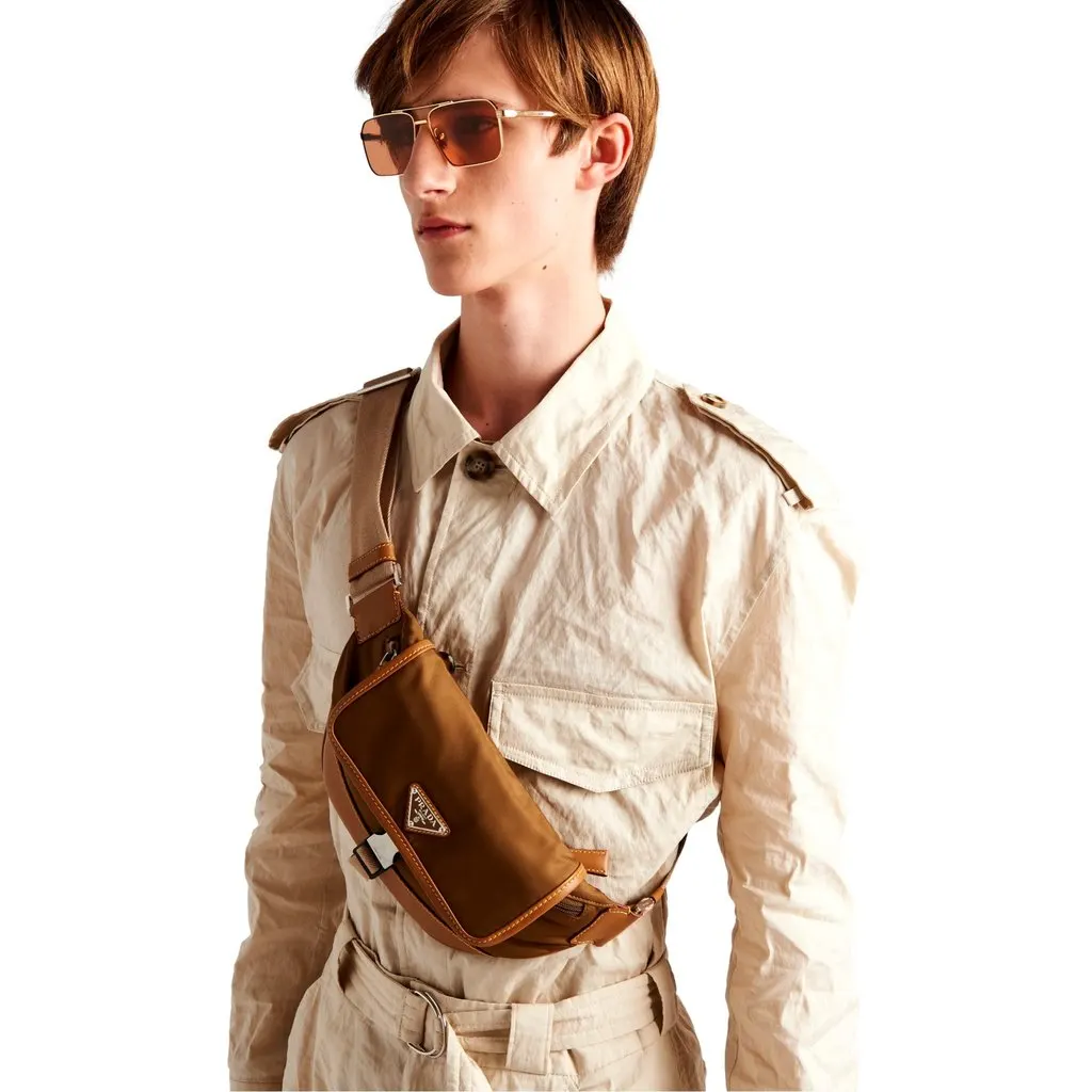 Prada Brown Nylon Leather Trim Belt Bag Waist Bag Brown Never worn - Box View