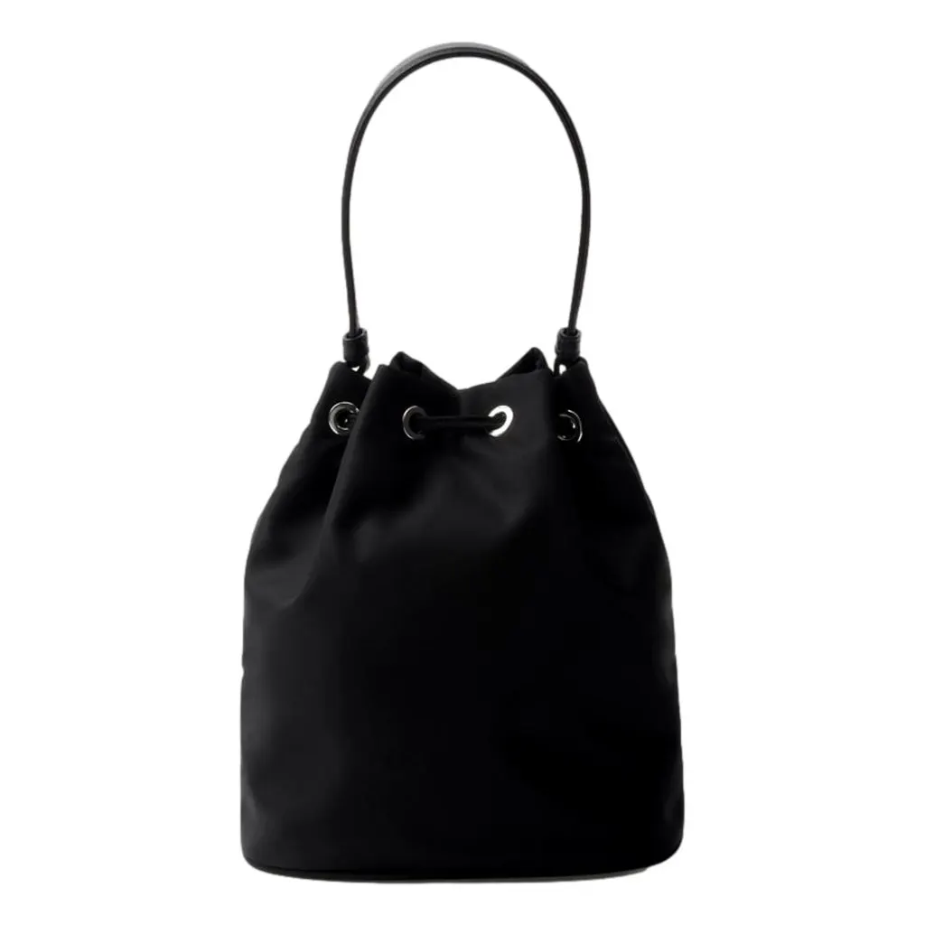 Prada Re-Nylon Mini Drawstring Bucket Bag Black Beaded Embroidered Black Never worn - Back View