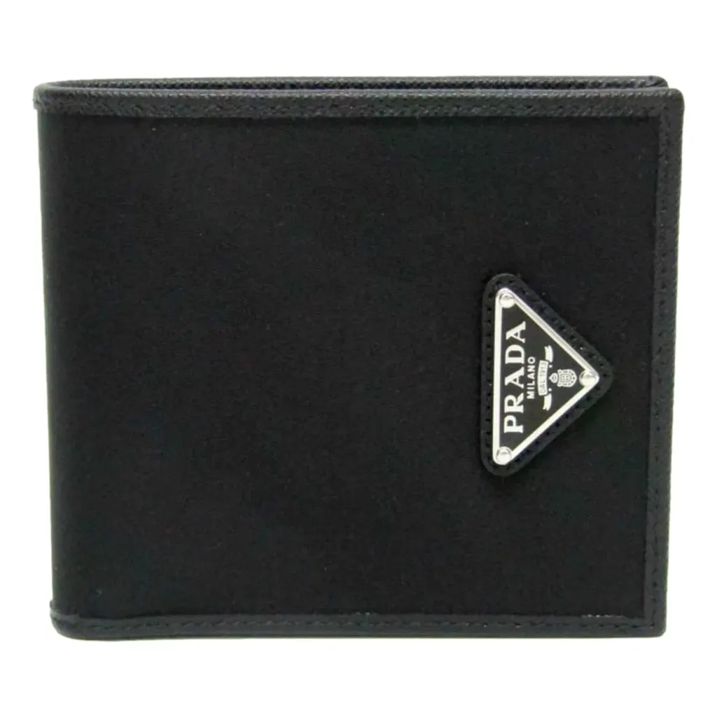 Prada Tessuto Nylon Saffiano Leather Bifold Wallet with Snap Coin Pouch