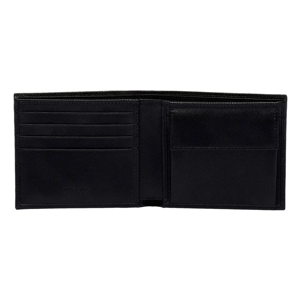 Prada Tessuto Nylon Saffiano Leather Bifold Wallet with Snap Coin Pouch Black Never worn - Inside View