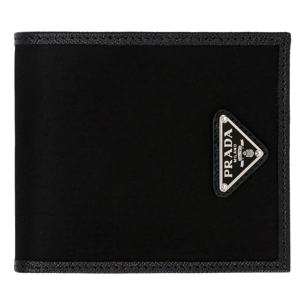 Prada Prada Tessuto Nylon Black Saffiano Trim Bifold Wallet