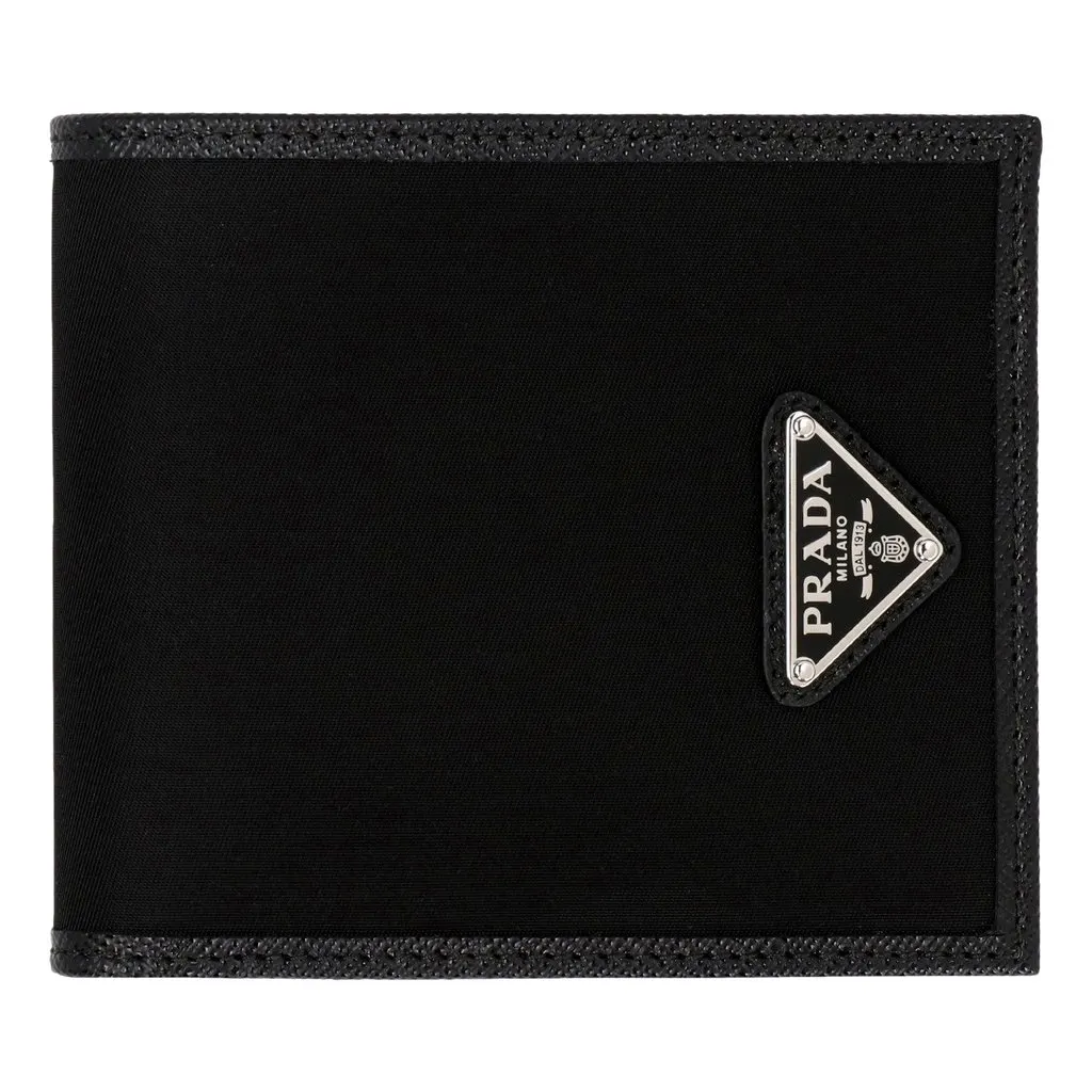 Prada Tessuto Nylon Black Saffiano Trim Bifold Wallet Triangle Logo Black Never worn - Front View
