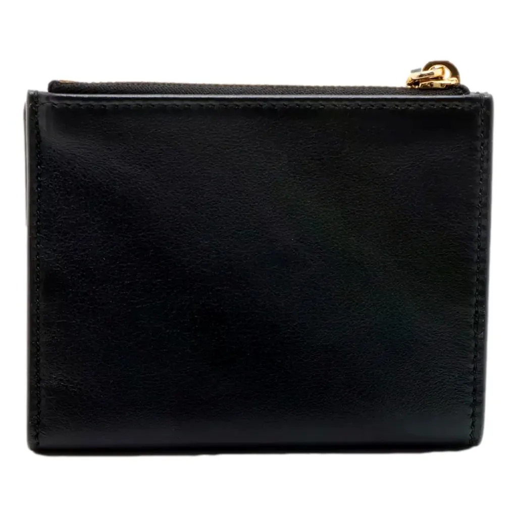 Prada Soft Calfskin Snap Bifold Zip Coin Pocket Wallet Black Black Leather Never worn - Back View