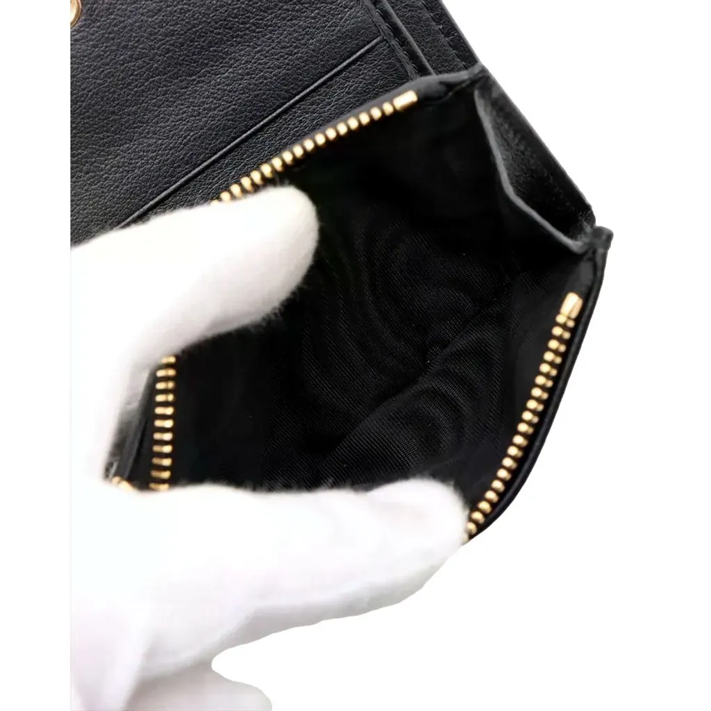 Prada Soft Calfskin Snap Bifold Zip Coin Pocket Wallet Black Black Leather Never worn - Box View