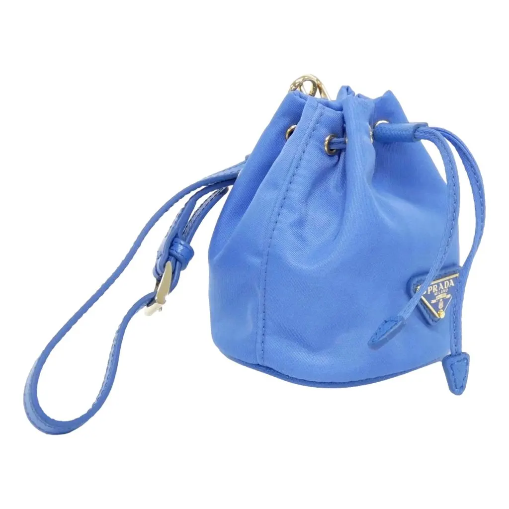 Prada Re Nylon and Saffiano Leather Trim Mini Bag Charm Keychain Blue Blue Polyamide Never worn - Model View