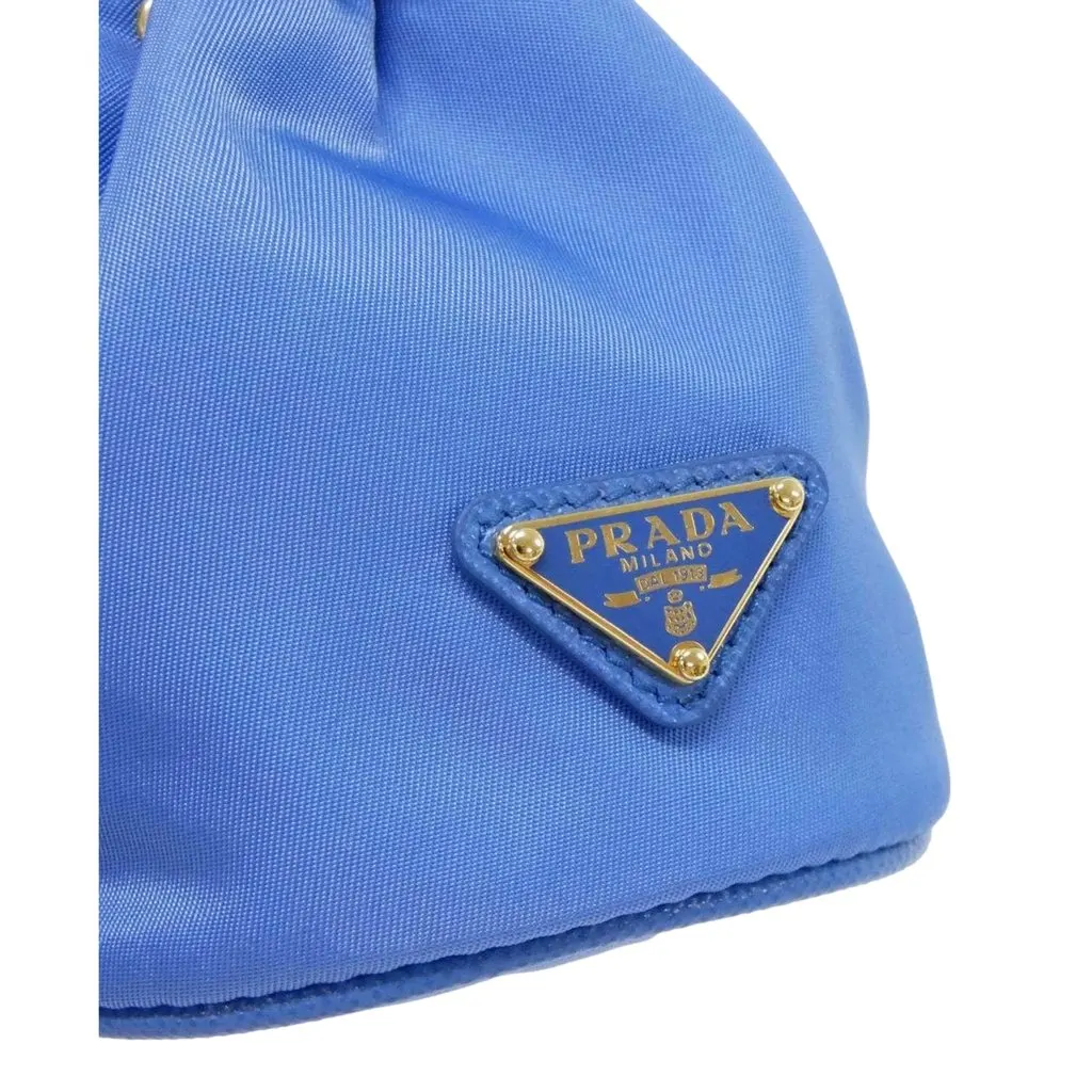 Prada Re Nylon and Saffiano Leather Trim Mini Bag Charm Keychain Blue Blue Polyamide Never worn - Box View