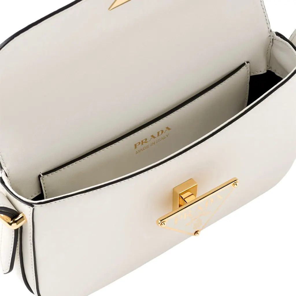Prada Embleme Triangle Logo Soft Calfskin Crossbody Bag White White Leather Never worn - Model View