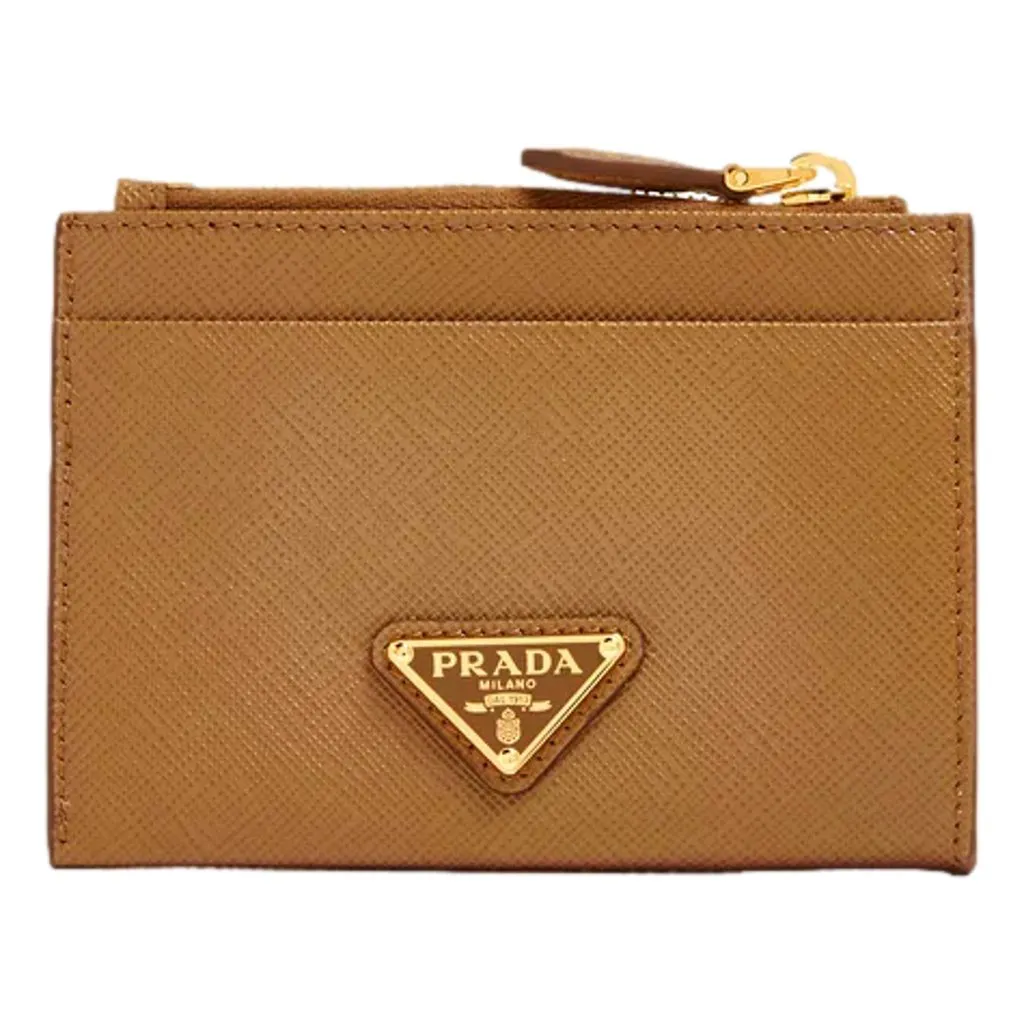 Prada Prada Saffiano Caramel Brown Leather Zip Card Holder Wallet Brown Leather Never worn - Front View