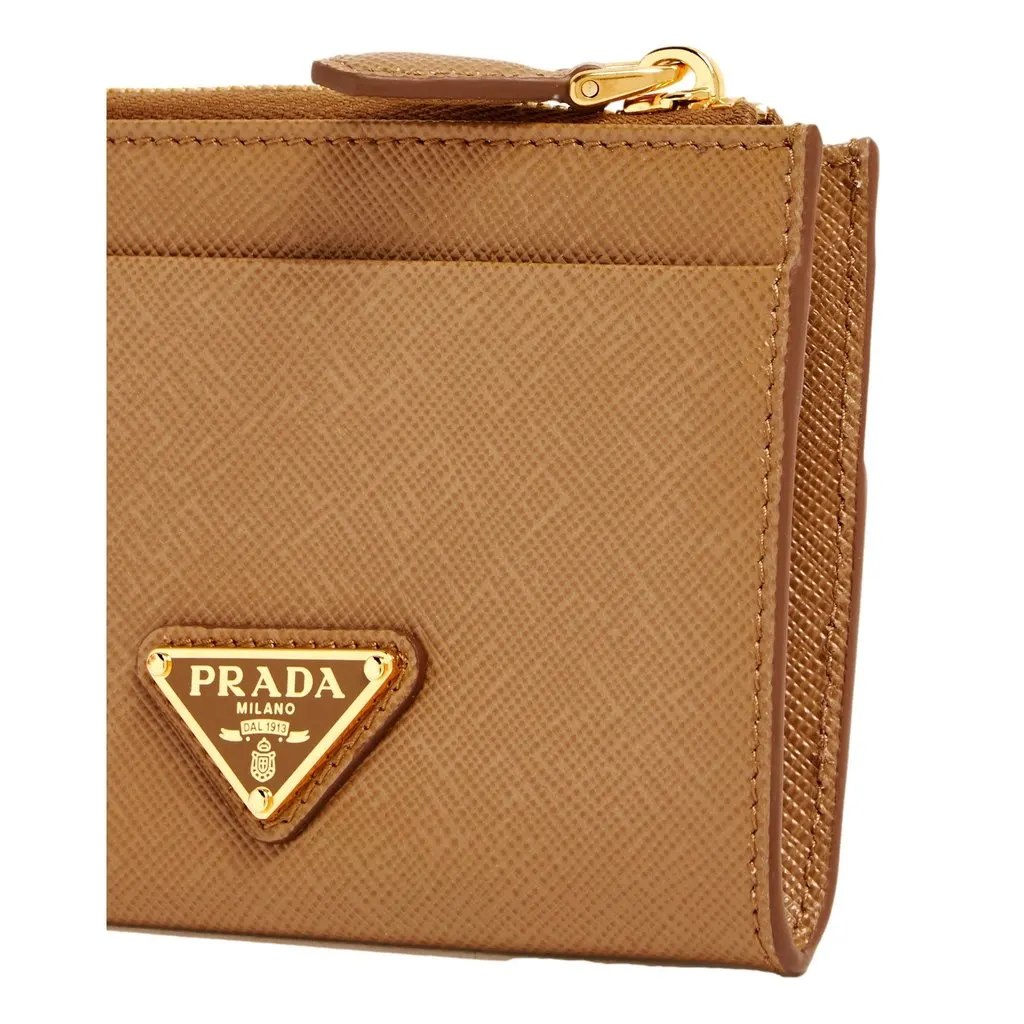 Prada Prada Saffiano Caramel Brown Leather Zip Card Holder Wallet Brown Leather Never worn - Back View