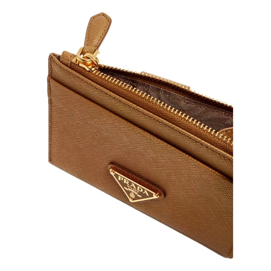 Prada Prada Saffiano Caramel Brown Leather Zip Card Holder Wallet Brown Leather Never worn - Inside View