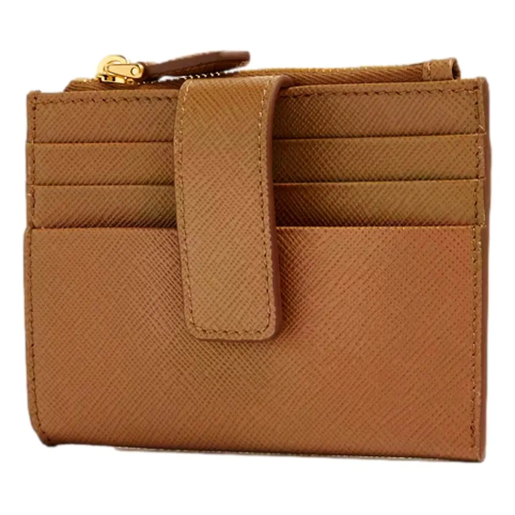 Prada Prada Saffiano Caramel Brown Leather Zip Card Holder Wallet Brown Leather Never worn - Model View