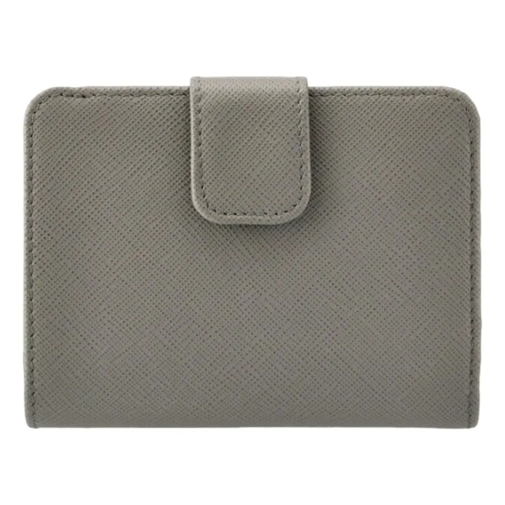 Prada Vitello Grain Argilla Grey Leather Small Wallet with Zipper Gold Plaque Logo Grey Leather Never worn - Inside View