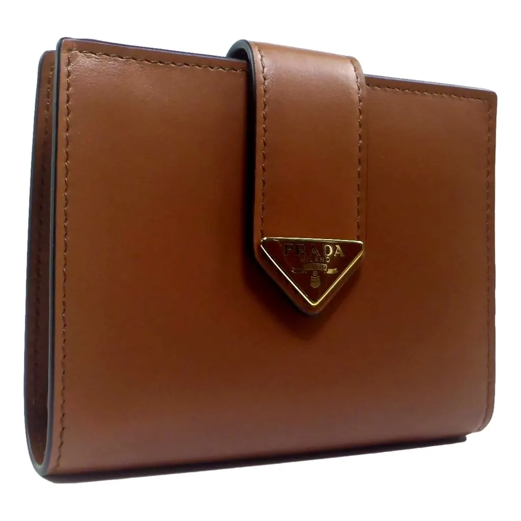 Prada City Calf Leather Snap Bifold Wallet Cognac Brown