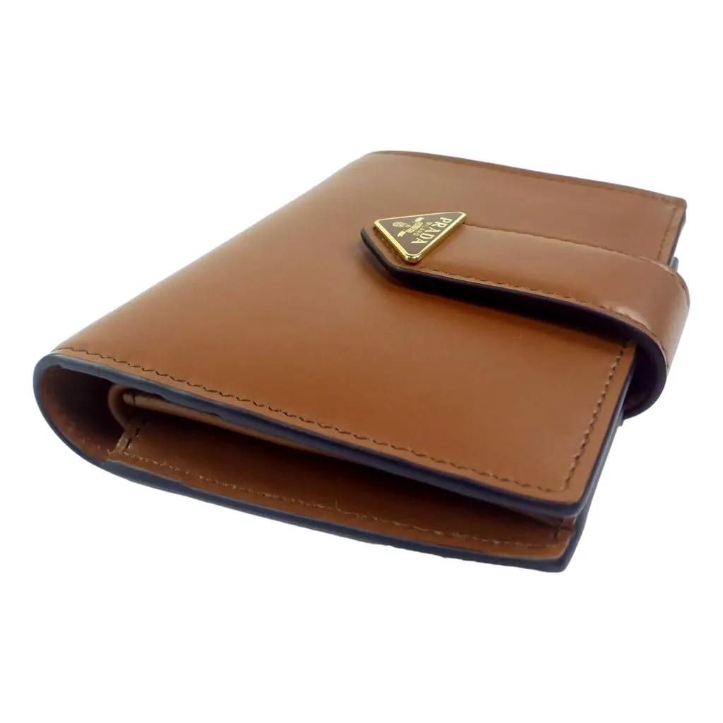 Prada City Calf Leather Snap Bifold Wallet Cognac Brown Brown Leather Never worn - Inside View